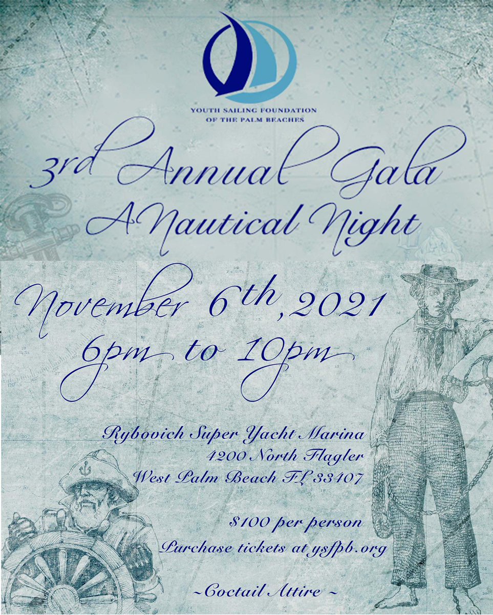 Get your tickets for the Palm Beach Youth Sailing Foundation annual Gala.

Help families with autism learn and kids from WPB PAL learn to sail!

Tickets are 100$ and include dinner at the Rybovich. 

ysfpb.org/events/3rd-ann…