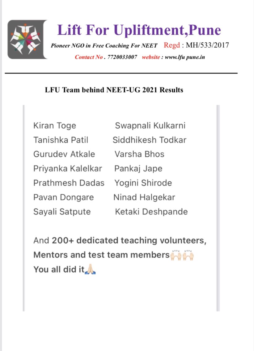 Happy to share results of Upliftment through NEET2021. Also showcasing names of our team behind this year’s results❤️ #NEETUG2021 <a href="/thebetterindia/">The Better India</a>