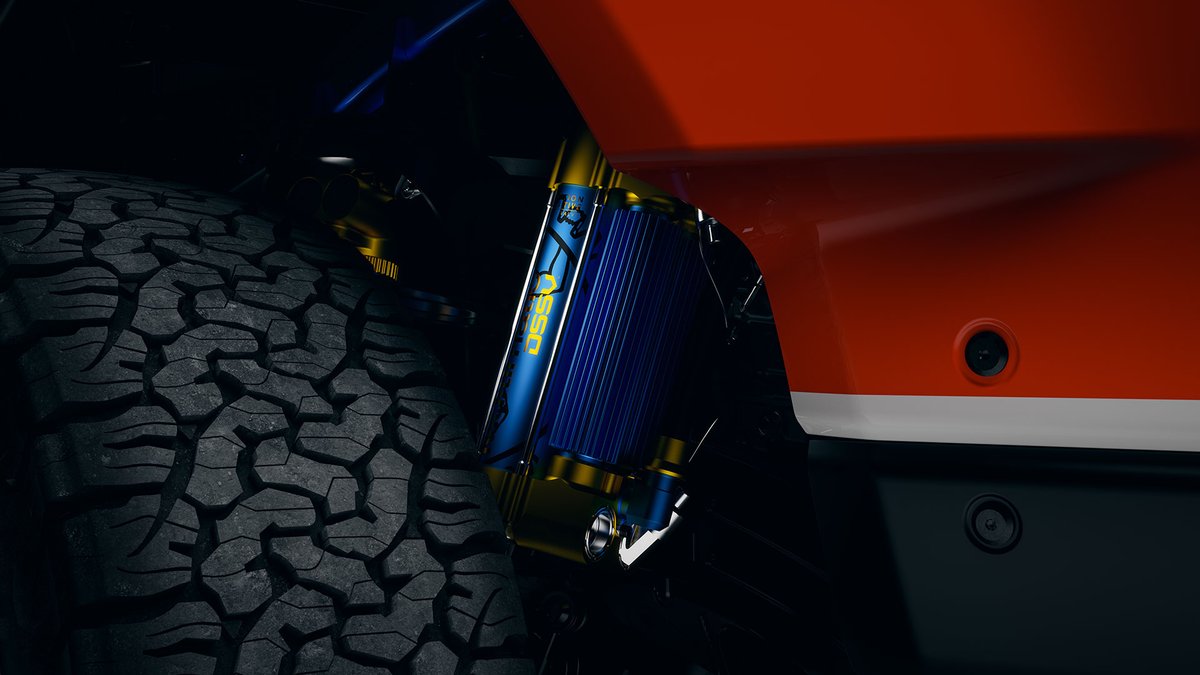 Multimatic's tweet photo. Developed exclusively for the Bronco DR the latest-gen Multimatic DSSV dampers feature Positional Selective technology to handle the ever-changing off-road terrain conditions with precise control. #FordBronco #BuiltWild #StrengthThroughTechnology https://t.co/e18zxEV13Z https://t.co/91Fwkr1JsT