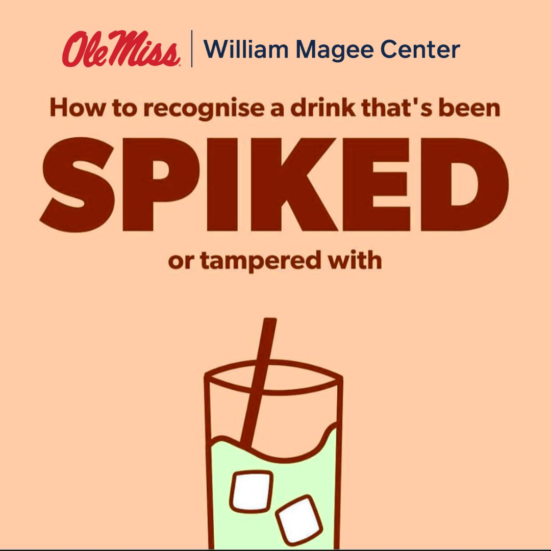 olemisswmc's tweet photo. Protect yourself when drinking by learning what a spiked beverage may look like! If you suspect that you or a friend's drink has been spiked, please submit a CARE Referral. #OleMiss https://t.co/ivyThs7GFp