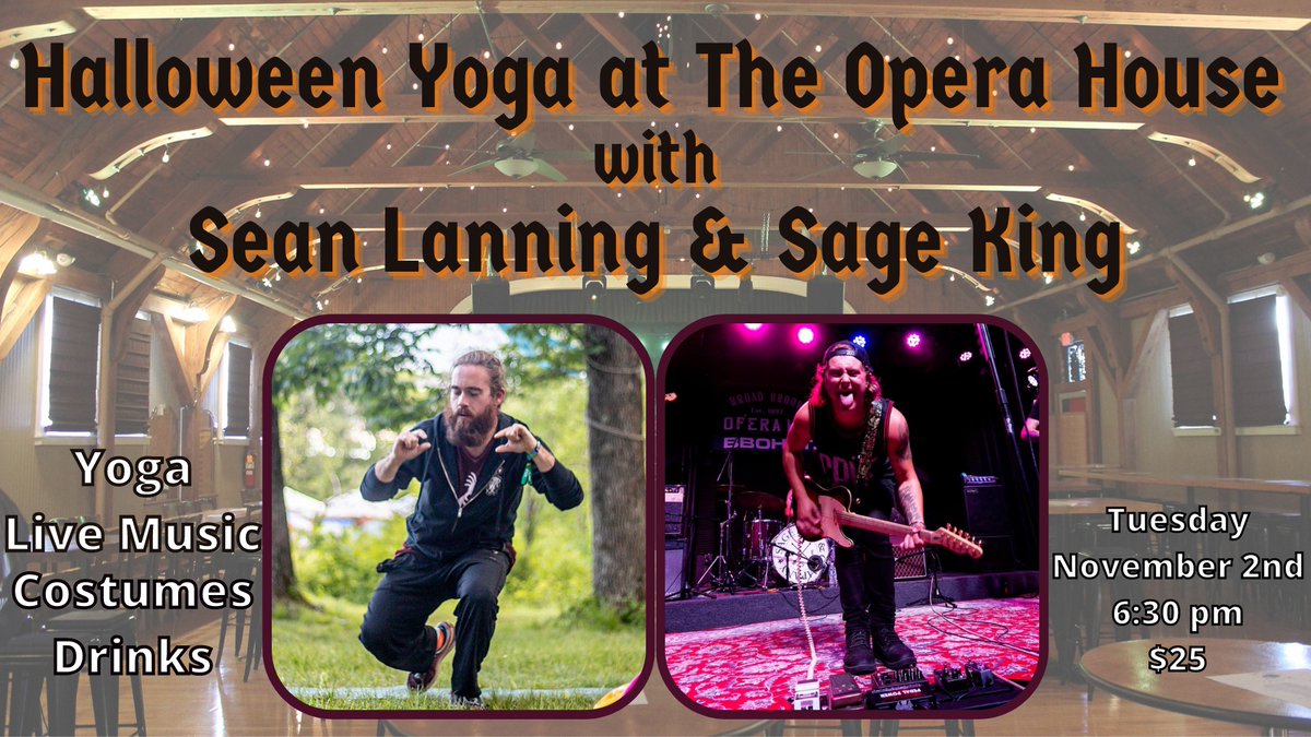Sean is teaching a live music Halloween yoga class TONIGHT at Broad Brook Opera House featuring <a href="/SageKingMusic/">Sage King</a> on guitar. Come down for some funky flows followed by beers, bloodies, and mimosas.

facebook.com/events/6188905…