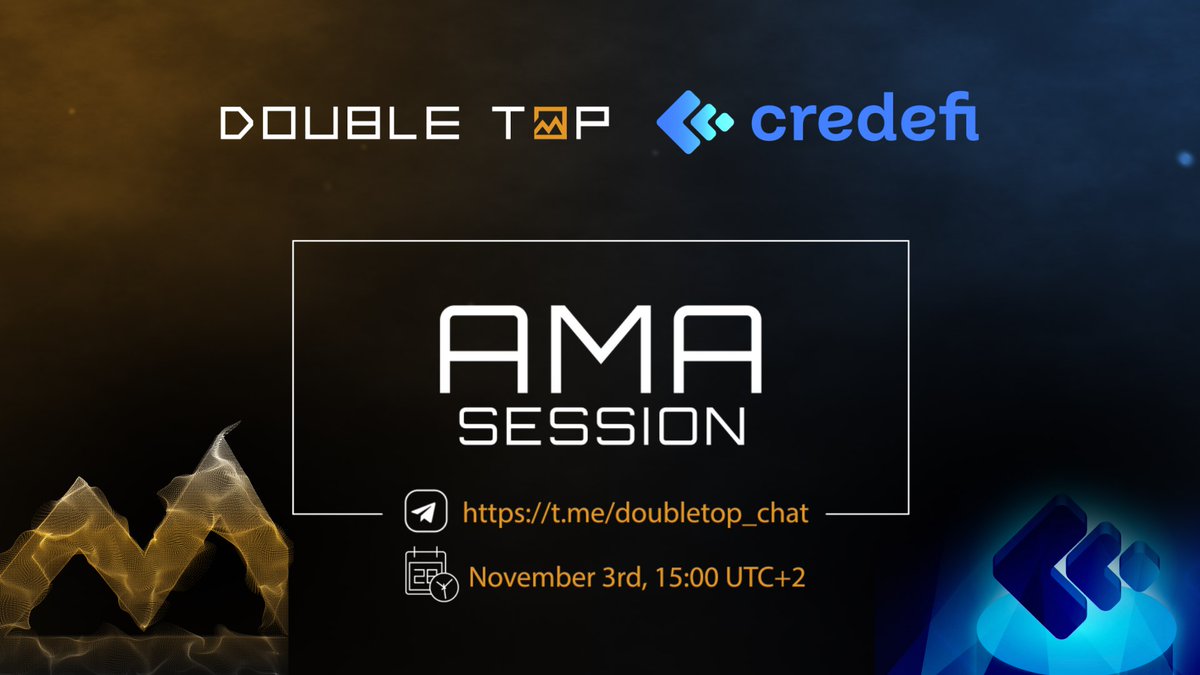 doubletop_io's tweet photo. We are happy to announce AMA with 

@credefi_finance  

Our guest:
Ivo Grigorov  CEO and Founder Credefi

🔸When: November 3, at 15:00 UTC +2, 
🔸Where: https://t.co/cFpzAtmqGG

💵Prize pool: $500
Form for questions:
https://t.co/1jNM5lgKbG

Details in the next tweet⬇️

1/2 https://t.co/IlCrZcu3Gn