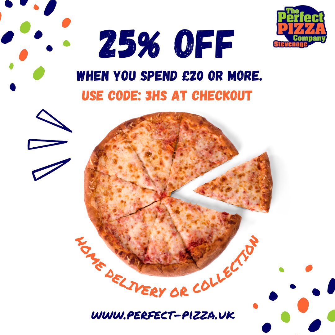 PerfectPizzaStv's tweet photo. 🍕 Takeaway Tuesday 😍
Enjoy 25% OFF when you order over £20.
Use code 3HS at the checkout.
⭐ https://t.co/i30h7CY2Mz ⭐

#hertfordshire #stevenage https://t.co/uje2GHU7Bd