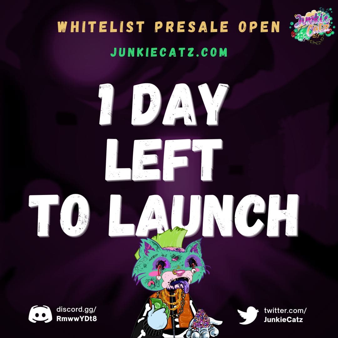 ✨Whitelist Competition!✨

I will give away 20 Whitelist spots from this post. 🐱

✅Follow <a href="/JunkieCatz/">Junkie Catz</a> 
✅Retweet this post 
✅tag 3 friends
✅Join the Junkie Catz Discord discord.gg/wwBRnwezzs