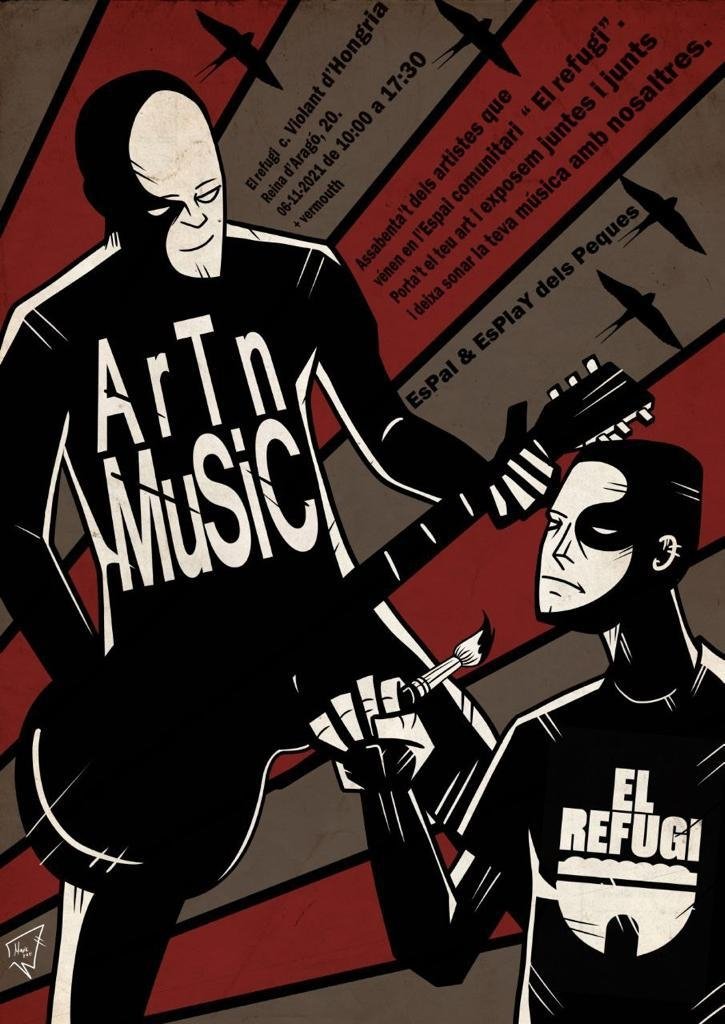 EspaiRefugi's tweet photo. Aquest dissabte 6 de novembre hi haurà l'Espai El Refugi obert a tot el barri. Hi haurà activitats d'esplai pels infants i exposició d'art i de música amb micro obert. Animeu-vos a gaudir o compartir el vostre art! A partir de les 10h. ens hi trobem! https://t.co/oGJX5htWyw