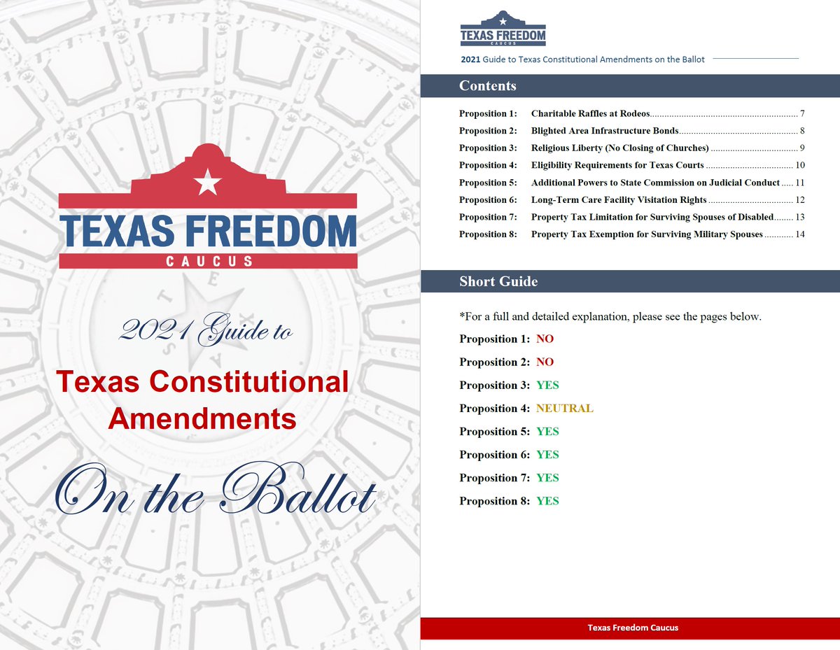 TxFreedomCaucus's tweet photo. Today is election day! Inform yourself with our guide to the issues here: https://t.co/KgWBPHkTB9

Be sure to vote AGAINST Prop. 2 (will increase TX bond debt) and FOR Prop. 3 (prevents churches from ever being closed by government officials). #txlege https://t.co/rCMuyxz9AD