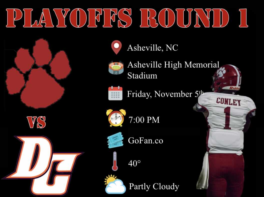 AHSCougarsFB's tweet photo. It’s Playoff time and your Conference Champion Cougars are hosting ⁦@DavieHSFootball⁩ at #TheHigh! Game time is 7:00 and all tickets must be purchased on GoFan. #CougarPride https://t.co/8L3kKlkfNA
