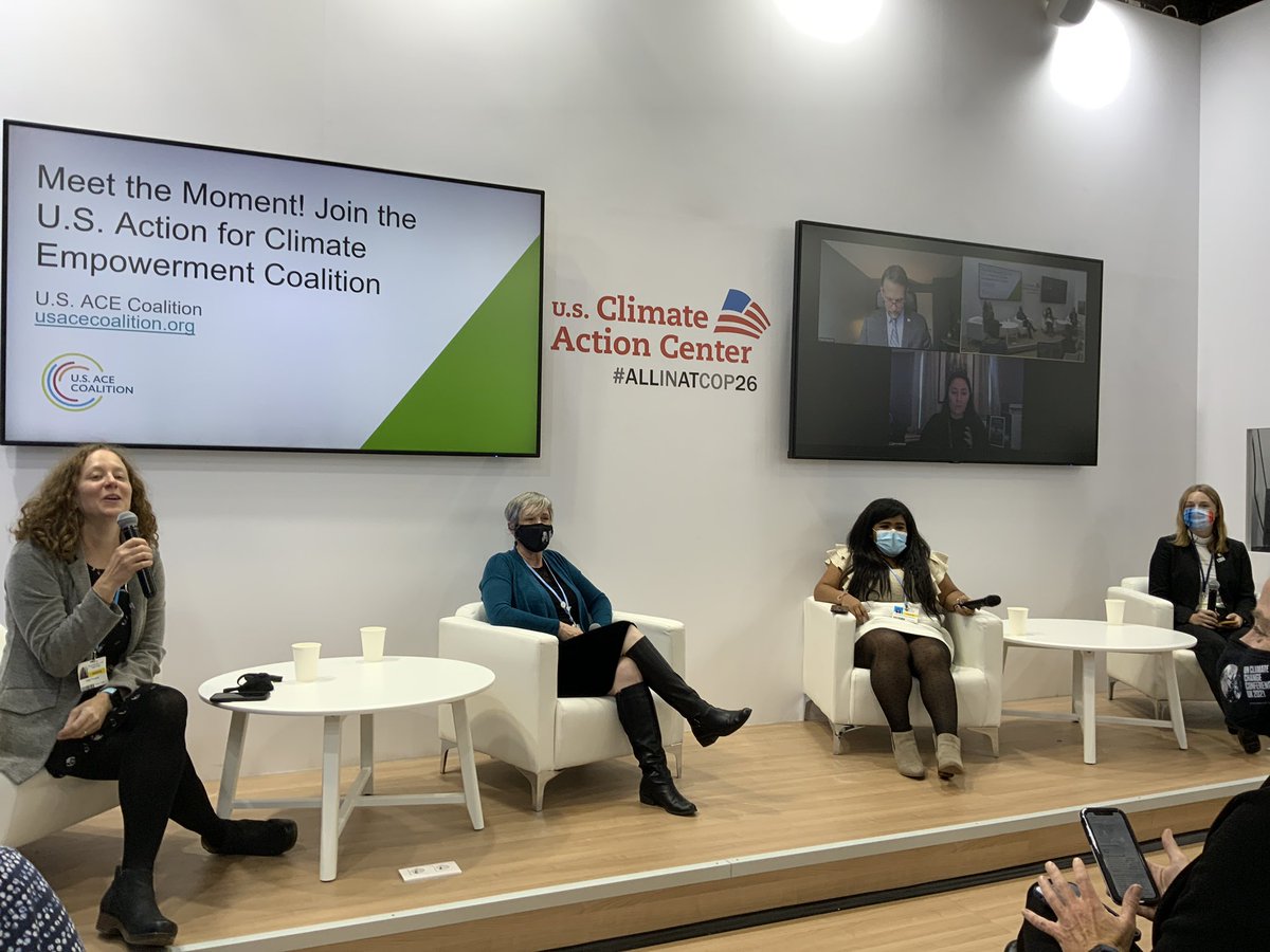 bethminn's tweet photo. The panel begins with land acknowledgment, then emphasizes values of coordinating, making connections, centering education, ensuring participation and the keystone, justice, #ClimateAction work #AmericasAllInCoalition @USACECoalition @ClimateGenOrg @UMNIonE @umnsusted https://t.co/qAKLvaK2dW