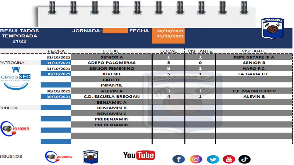 VallecasCF's tweet photo. 📝RESULTADOS JORNADA📝

Un fin de semana de terror y fútbol en Vallecas.

Aquí tenéis los resultados de todos nuestros equipos.

#FAMILIAVALLECAS #RecSport #FútboldeBarrio #VallecasCF https://t.co/SDCBdkgxNO