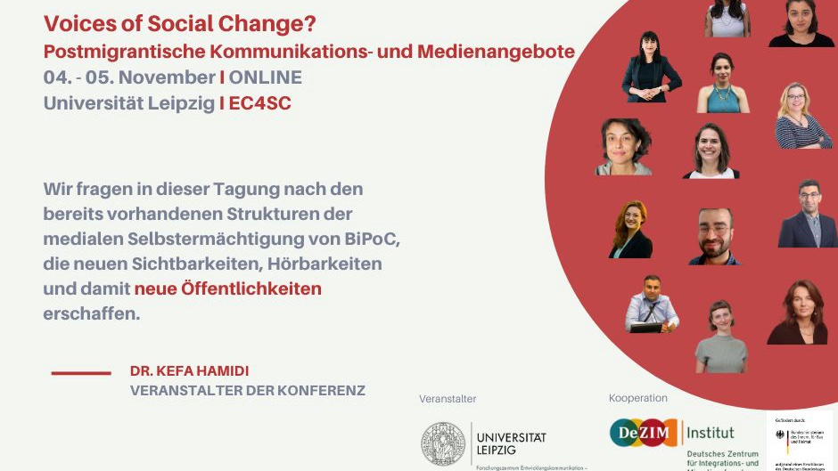 Am Donnerstag beginnt "Voices of Social Change? Postmigrantische Kommunikations- und Medienangebote". Online-Konferenz, 4. und 5. November 2021, von <a href="/E_C4SC/">EC4SC - Communication for Social Change</a> <a href="/UniLeipzig/">UNIVERSITÄT LEIPZIG</a> &amp; <a href="/DezimInstitut/">DeZIM-Institut</a>. Programm und Anmeldung hier 👉🏽  transfertage-ec4sc.de