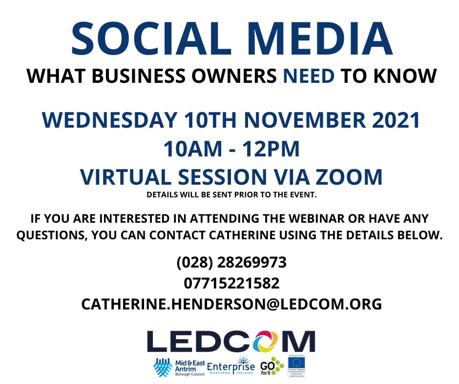 ledcomltd's tweet photo. Last chance to sign up to the social media workshop taking place tomorrow from 10am until 12pm! If you're interested in starting a business or if you're in the early stages of starting up, you’re eligible to attend this workshop. Contact Catherine by calling: 07715221582.
#LEDCOM https://t.co/7KnlJd8hkB