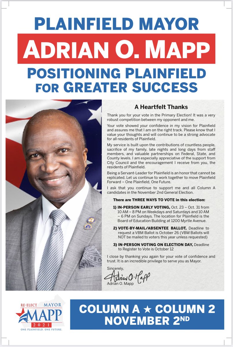 AdrianOMapp's tweet photo. Support me and all the Column A candidates by going out to vote today (November 2nd)

Let your voice be heard 🗳

#elections2021 #novemberelection #novemberelections #LovePlainfieldNJ #LovePlainfield #AmoPlainfield #CityOfPlainfield #OnePlainfieldOneFuture #novber2ndelection2021 https://t.co/8vW8P8dyRf