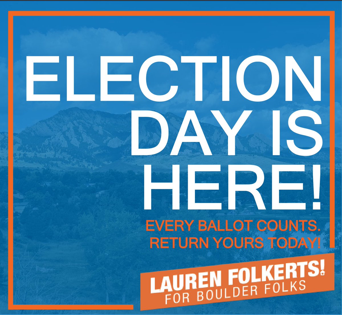 TODAY IS THE DAY! Return your ballot by 7pm to ensure your vote is counted. To confirm a drop off and/or polling location, check out Boulder Elections FAQ page: bouldercolorado.gov/services/votin…