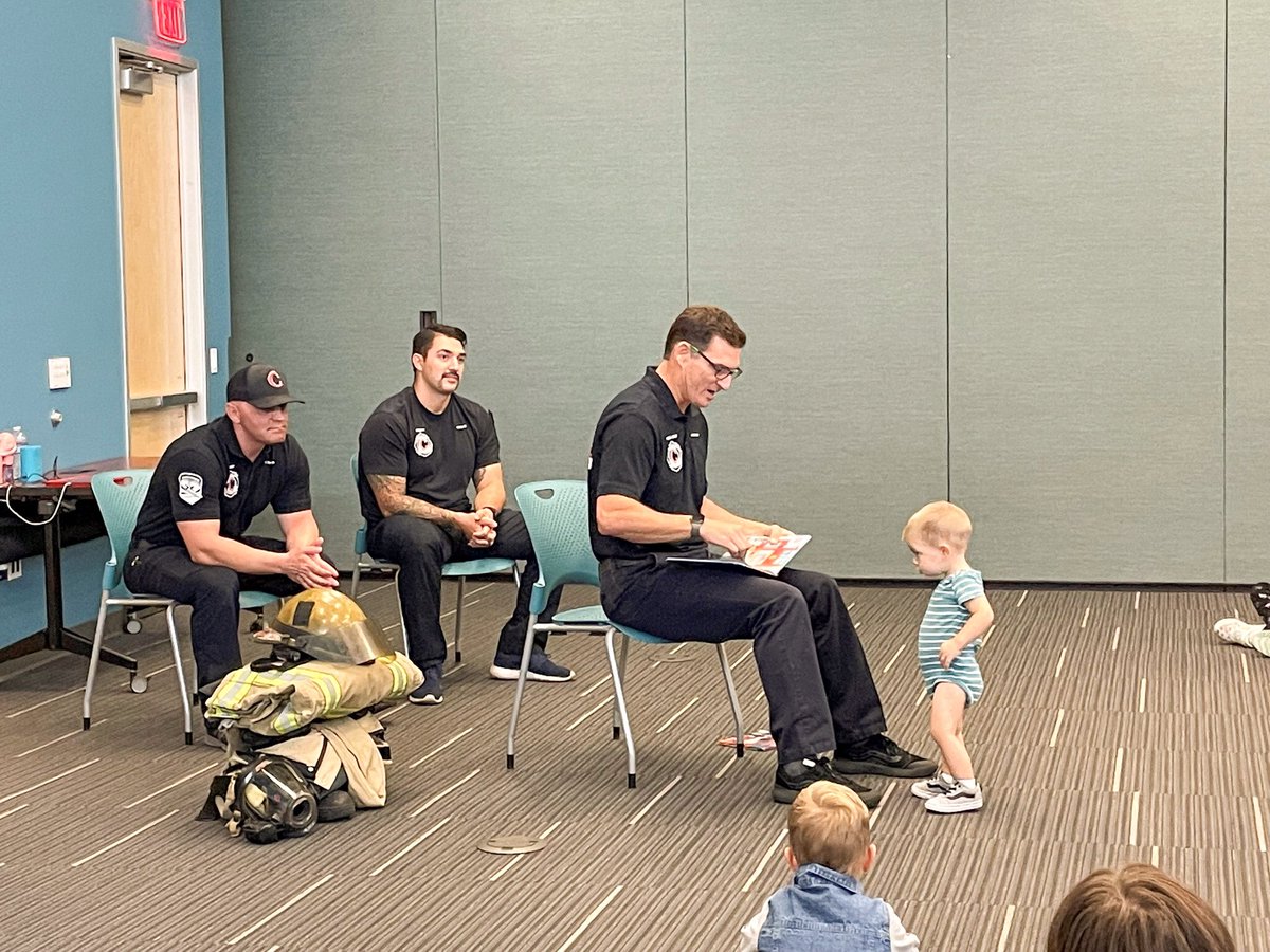 #ThrowbackTuesday to a Firefighter story time @Chandlerlibrary Downtown. We loved having the opportunity to educate our youngest on fire safety while showing them all of our cool fire gear! 📚🔥 #InthisTogether #StopDrop&Roll #FireSafety