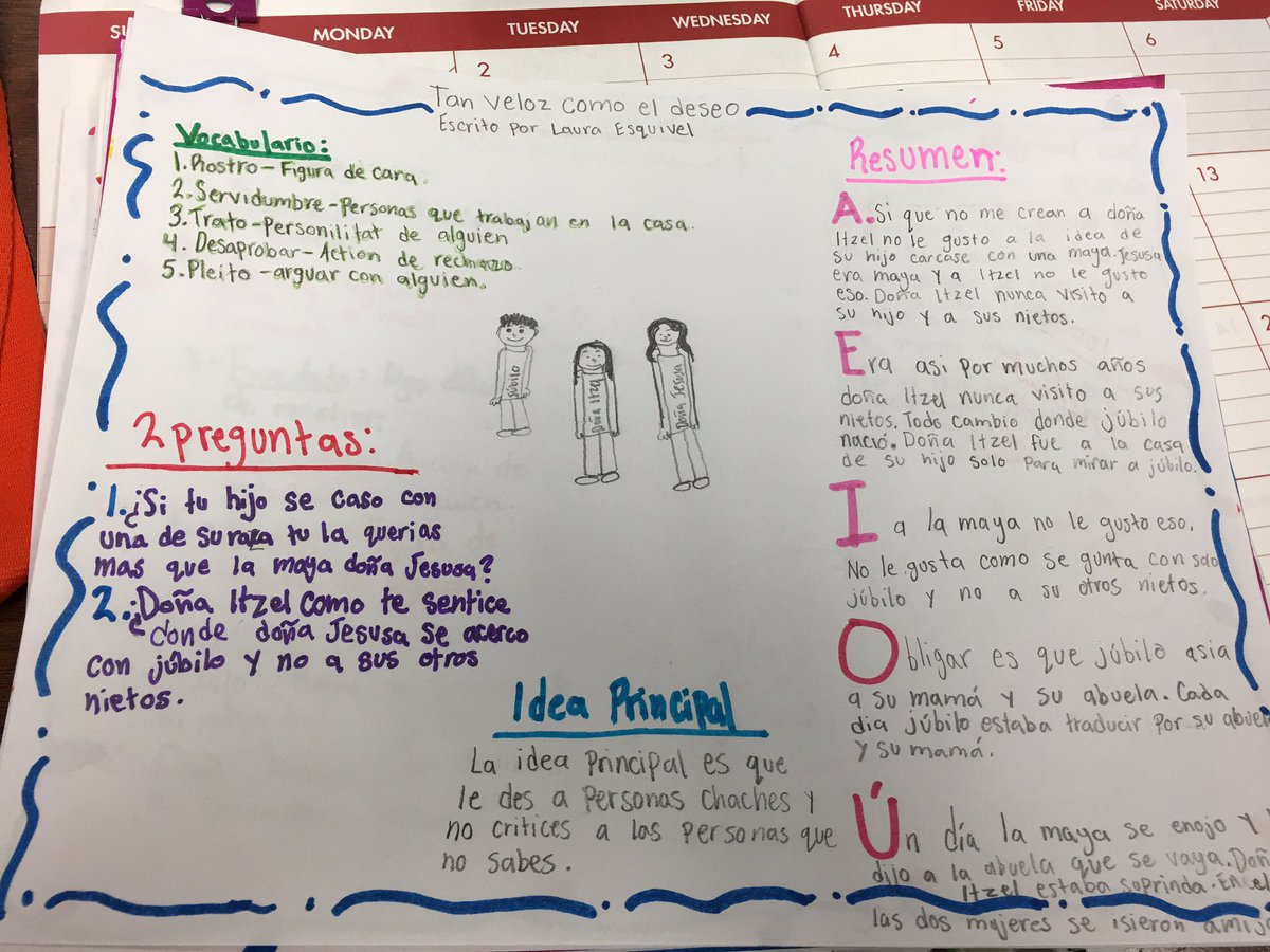 ceciliamewa's tweet photo. Spanish 3pre AP #OnePager #TanVelozComoelDeseo by Laura Esquivel #Analyzing #IdentifyingMainIdea #Details #WritingSkills #Summaryzing #Stemstrategy @GISDWorldLang @Bussey_Owlets @DiscoveryEd @AVIDjeanie https://t.co/SBKuLX6Rlp