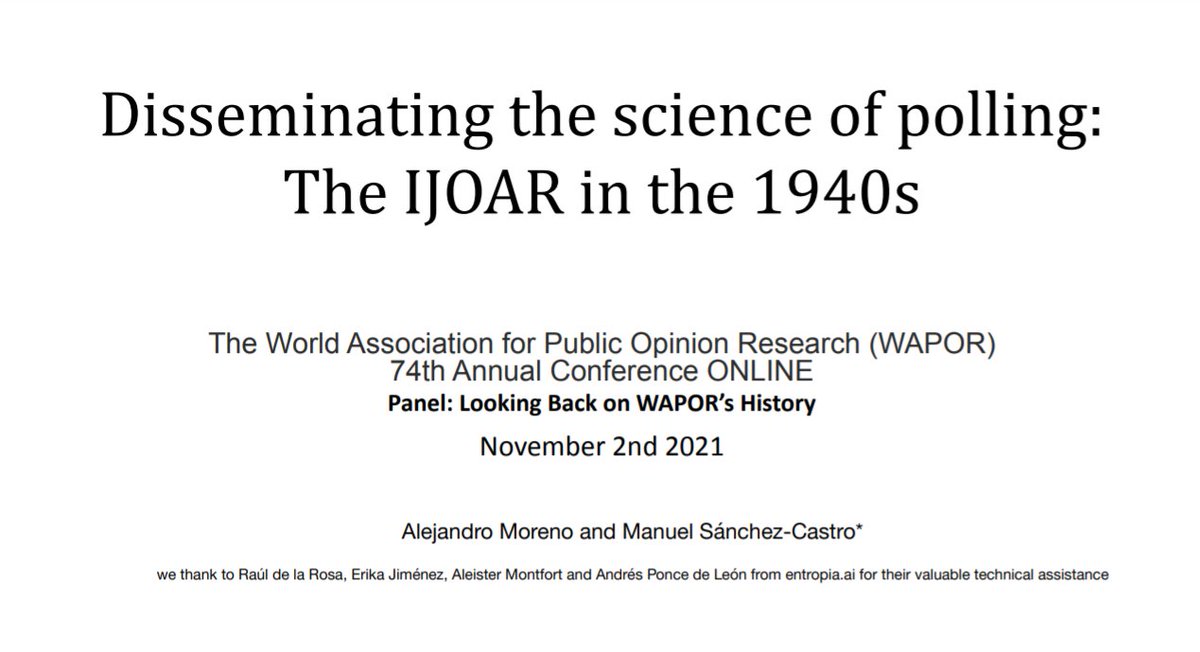 WAPOR's tweet photo. 📢📢📢#WAPOR2021 happening  #NOW!

@almorenoal (@ITAM_mx @WVS_Survey &amp; @WAPOR President in 2013-2014) speaks about "Disseminating the science of polling: The IJOAR in the 1940s" https://t.co/MiAMYTuuPg