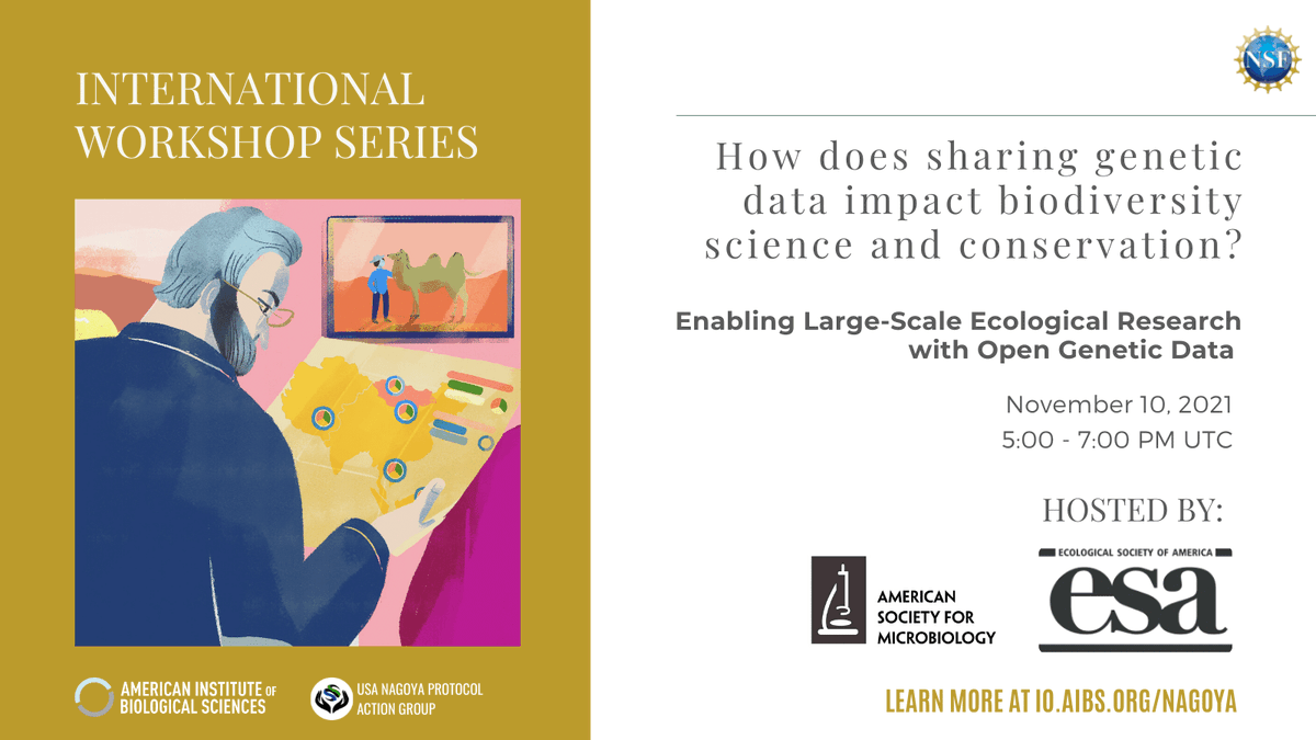 AIBSbiology's tweet photo. Enabling Large-Scale Ecological Research with Open Genetic Data - this international workshop series will explore how the international scientific community can study biodiversity in the changing landscape of international policy. @esa_org @asmicrobiology 
https://t.co/7cgdW25vs4 https://t.co/vIyREq2xko
