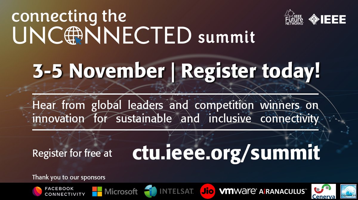IEEEFutureDir's tweet photo. Last chance to grab a seat at the @IEEEFutureNtwks Connecting the Unconnected Summit! Starting tomorrow, 3 Nov 2021, global leaders will address the need for inclusive #connectivity and ways that we can help bridge the #DigitalDivide. Join us? https://t.co/1QzUjSMFle #IEEECTU https://t.co/gC8i99FvCq