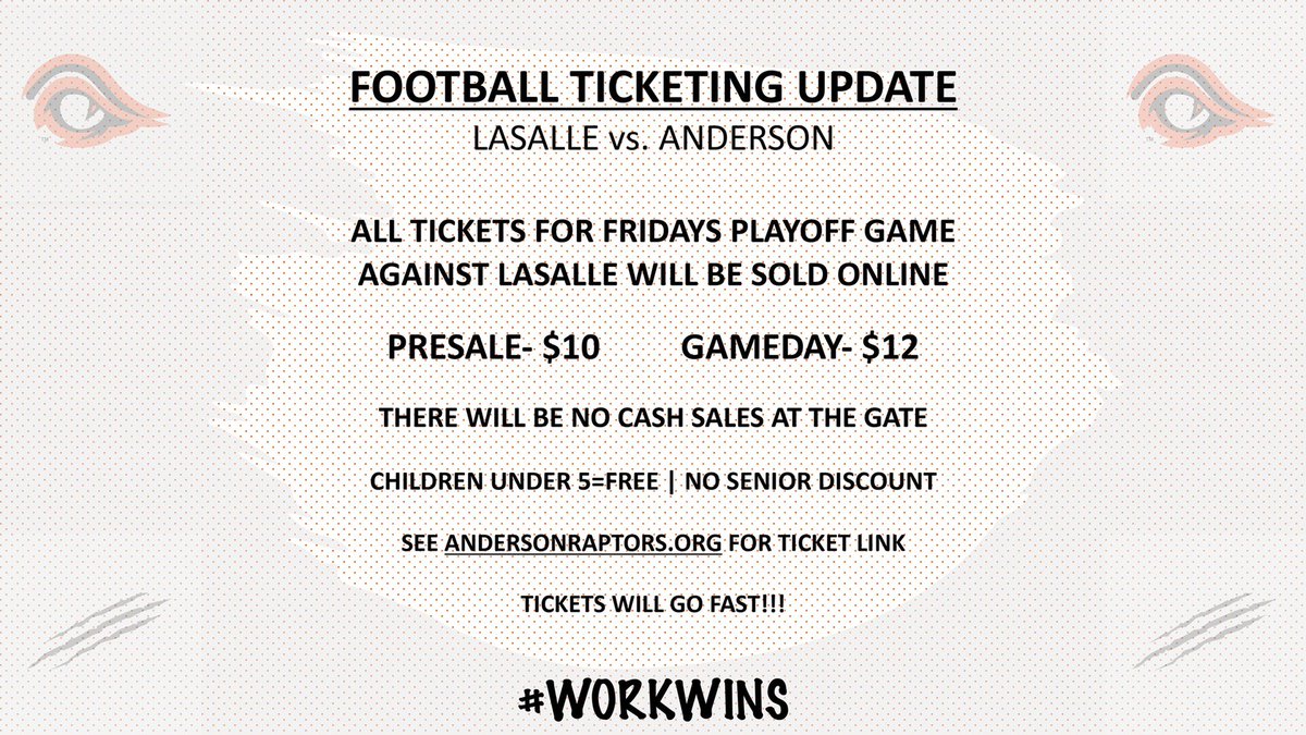 AHSRaptorsAD's tweet photo. HEY @AHSRowdies &amp; FANS OF @AndersonRaptors WE GOT SOME HOOTING &amp; HOLLERING TO DO THIS WEEK!!! 
YOU MUST HOP ON https://t.co/cAdPn3yVUz TO PURCHASE TICKETS!!!
@AHS_M_Soccer PLAYS WEDNESDAY 7:00 at HAMILTON HS &amp; @_AHS_Football PLAYS FRIDAY 7:00 at HOME!!! #PACKdaHOUSE #AHSisFAMILY https://t.co/bO5MSoykMH
