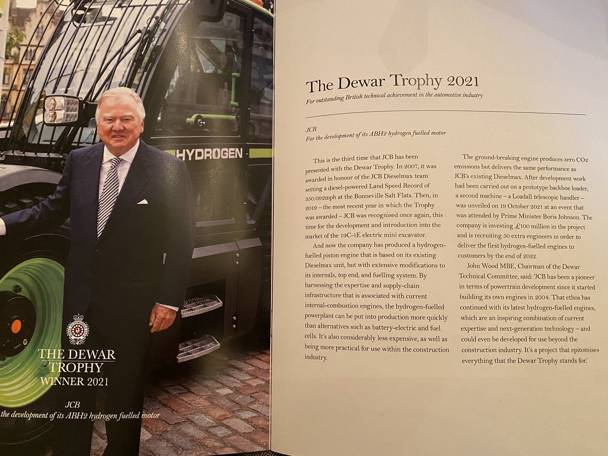 matoxley's tweet photo. JCB won the Dewar for its hydrogen engine. They say the first ICE engine was in 1803 and powered by hydrogen https://t.co/TmGoODwxFT