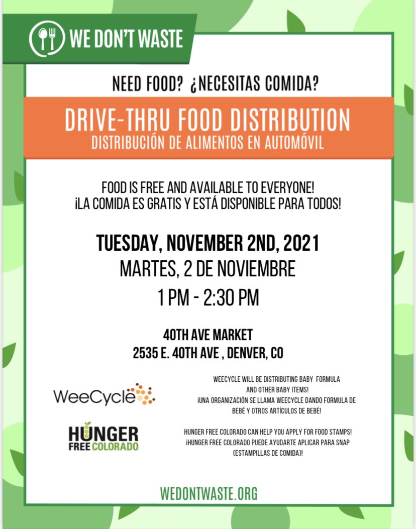KS1075's tweet image. This Tuesday, Nov 2nd! 

From 1-2:30pm 
@WeDontWaste
 &amp;amp; 
@Weecycle
.co will be giving out FREE food boxes, baby diapers &amp;amp; baby formula! 

Be sure to get there early! 

Location: 40th Ave. Market. 2535 E 40th Ave, Denver! Orange heart 

#KS1075 
#WeDontWaste
#Weecycle 
#KSCares