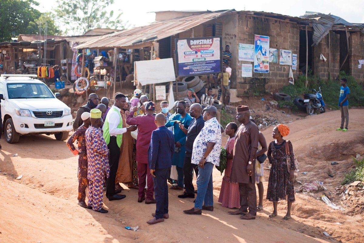 profDSMedia's tweet photo. As part of our plan to expand our economy with improved infrastructure, we visited the Ido and Oluyole local government areas yesterday afternoon  to inspect the deplorable conditions of the 4km Agbofieti - All Saints junction - Orita Faaji - Wire &amp; Cable and Ayegun Oleyo road. https://t.co/iltAVpmidm