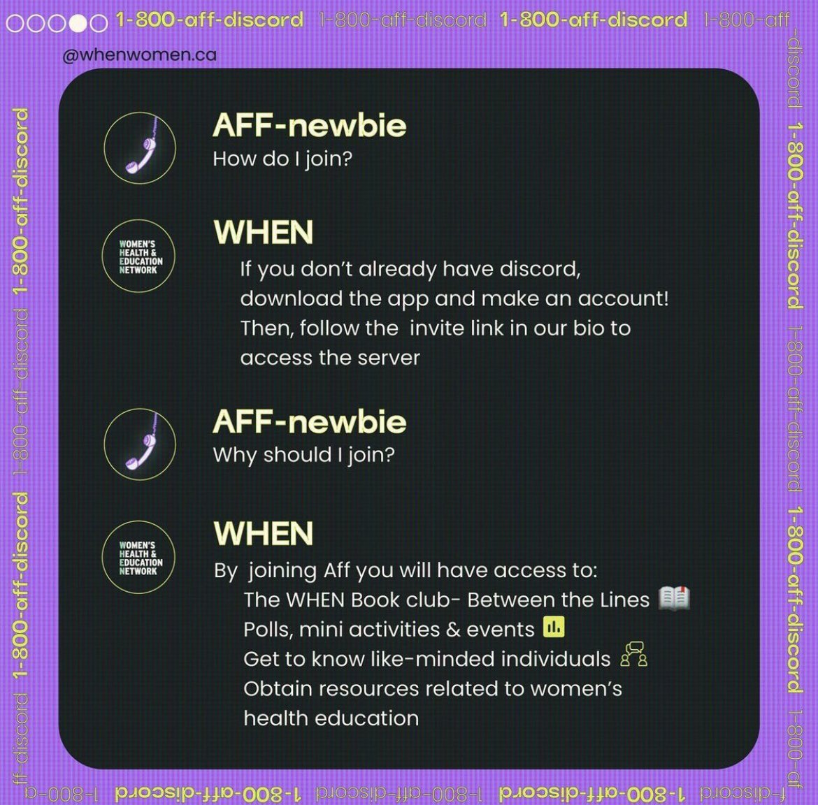 whenwomenca's tweet photo. Join WHEN’s Discord #AskingForAFriend and be a part of a supportive virtual community. Link to Join is in our bio!! 💜 https://t.co/Y9cdBXXt41