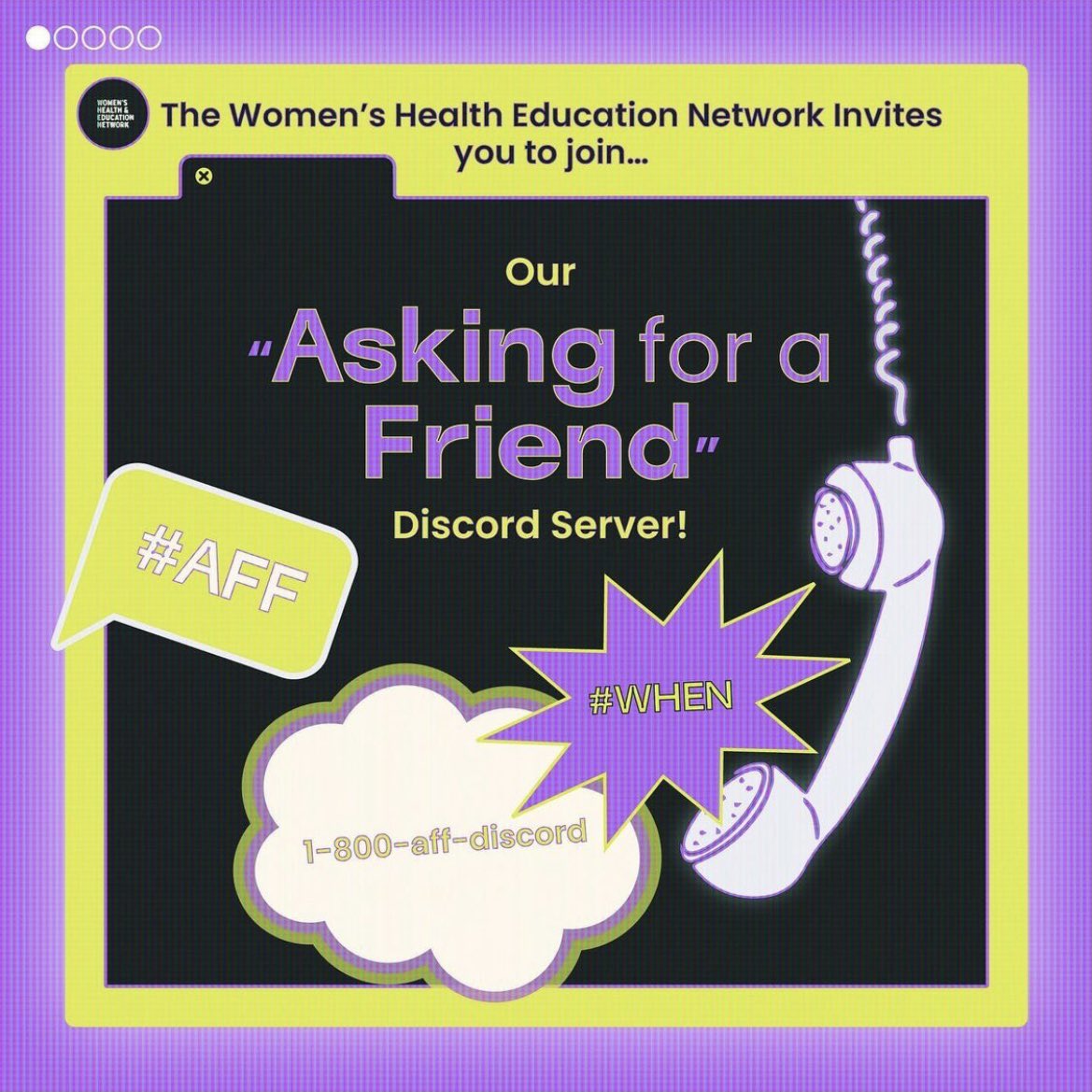 whenwomenca's tweet photo. Join WHEN’s Discord #AskingForAFriend and be a part of a supportive virtual community. Link to Join is in our bio!! 💜 https://t.co/Y9cdBXXt41