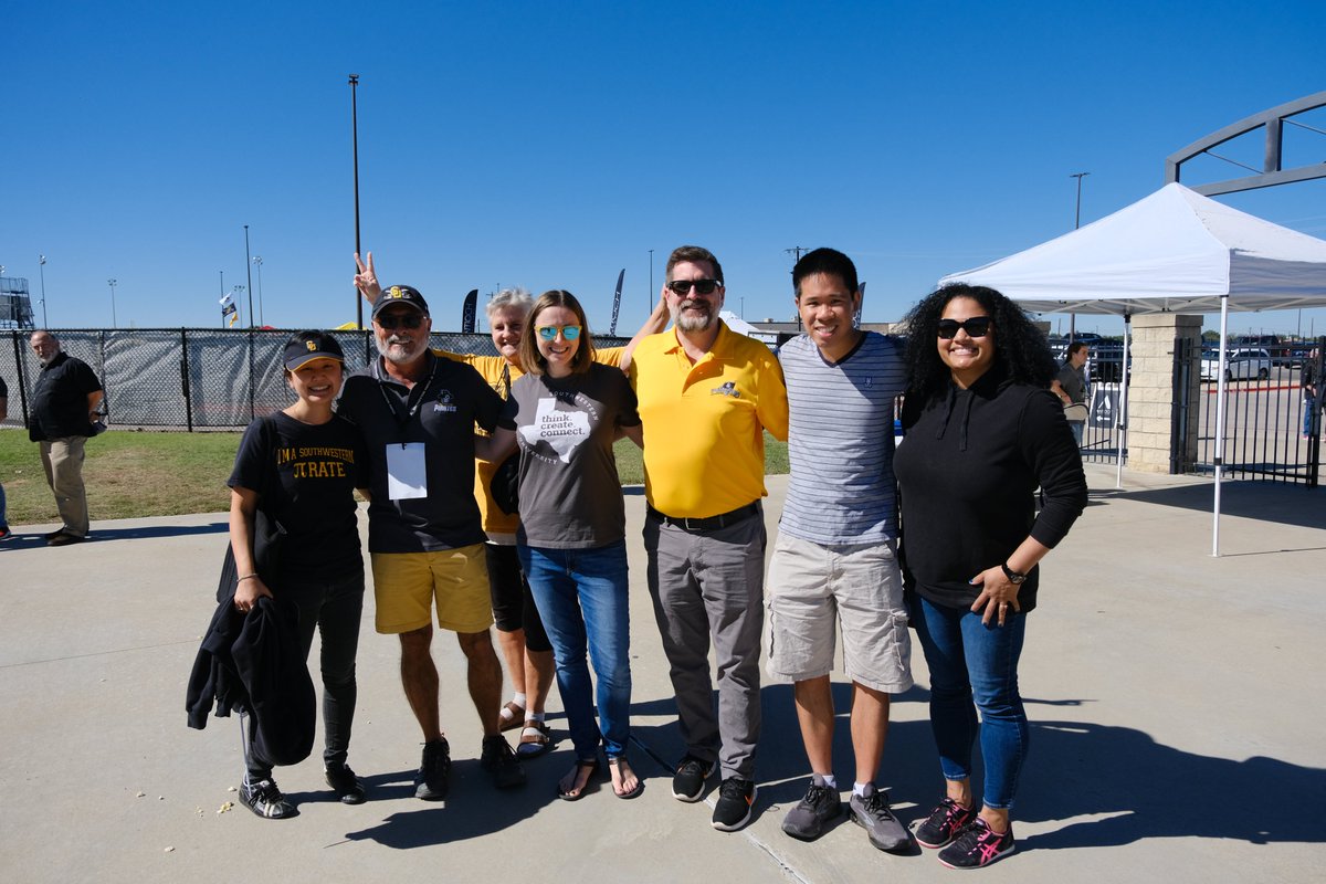 SUmathCS's tweet photo. SU math faculty represented at the Faculty Staff Appreciation Day at the SU football game! @dralimarr @f_futamura and Dr. Brian Wu. SU wins 45-19 against Austin College! #besouthwestern https://t.co/7ccCnThQEs