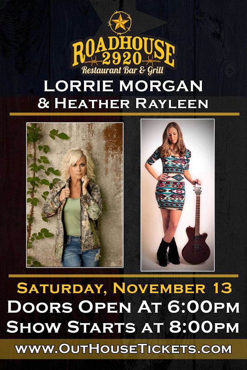 TheLorrieMorgan's tweet photo. Looking forward to heading to Hockley TX and playing The Roadhouse 2920 on Saturday November 13th!! Hope y’all can join us! @TheLorrieMorgan  @HeatherRayleen @outhousetickets https://t.co/zUjKuAahrR