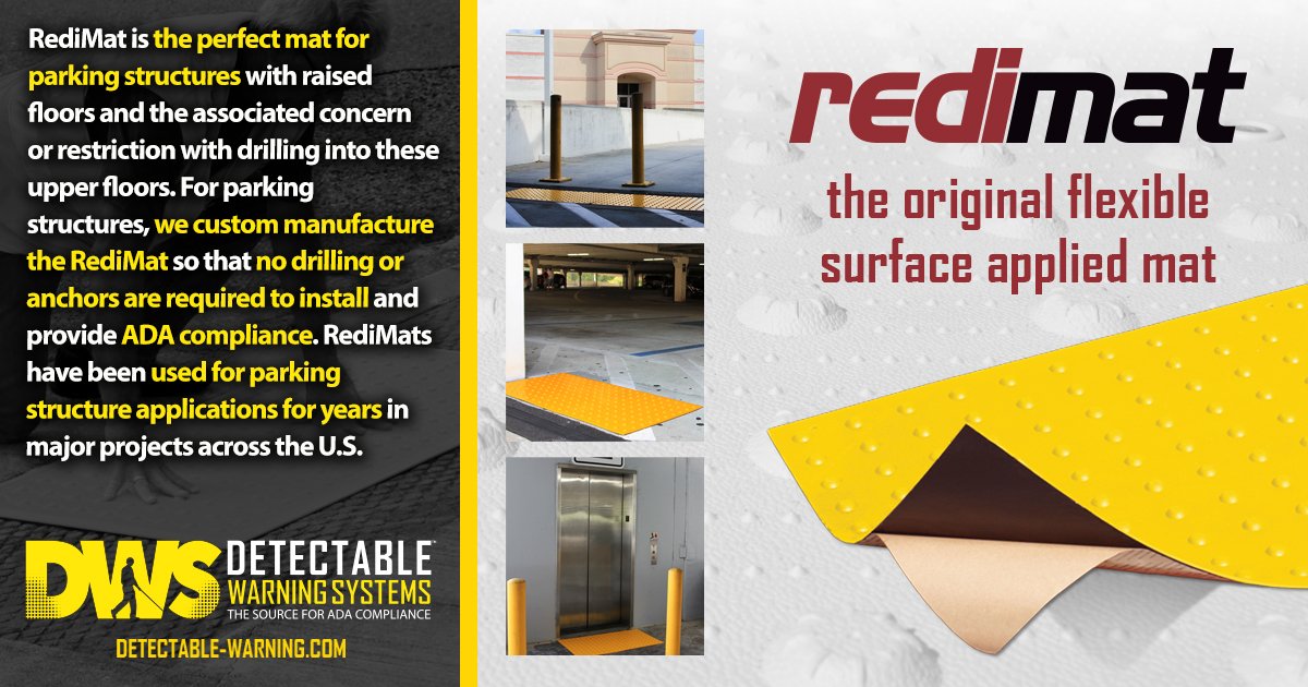 detectable_warn's tweet image. The #SurfaceApplied #RediMat is perfect for parking structures, #asphalt applications, #directionalbars, and branded logo mats: hubs.ly/H0-syb40 #ADA #ADACompliance
