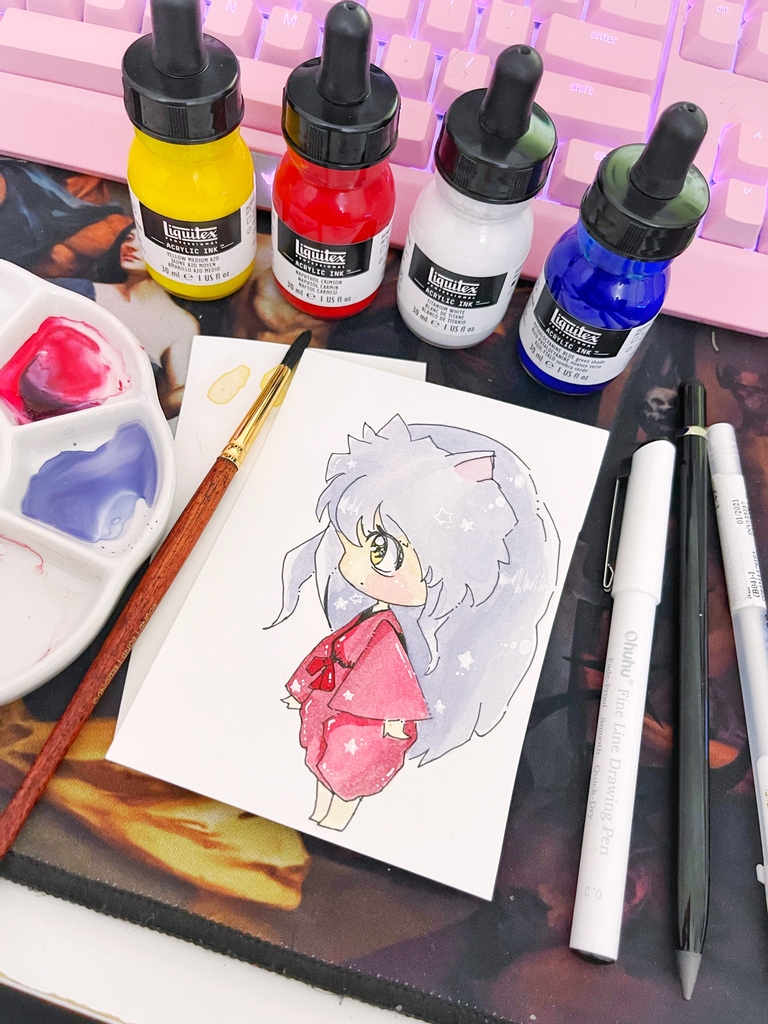 Naytendo's tweet photo. I discovered a new medium this weekend! Acrylic Ink! Omg, I love it so much!
#inuyasha #acrylicink #artistontwitter #artistalley #liquidtex https://t.co/sptxnh8GdR