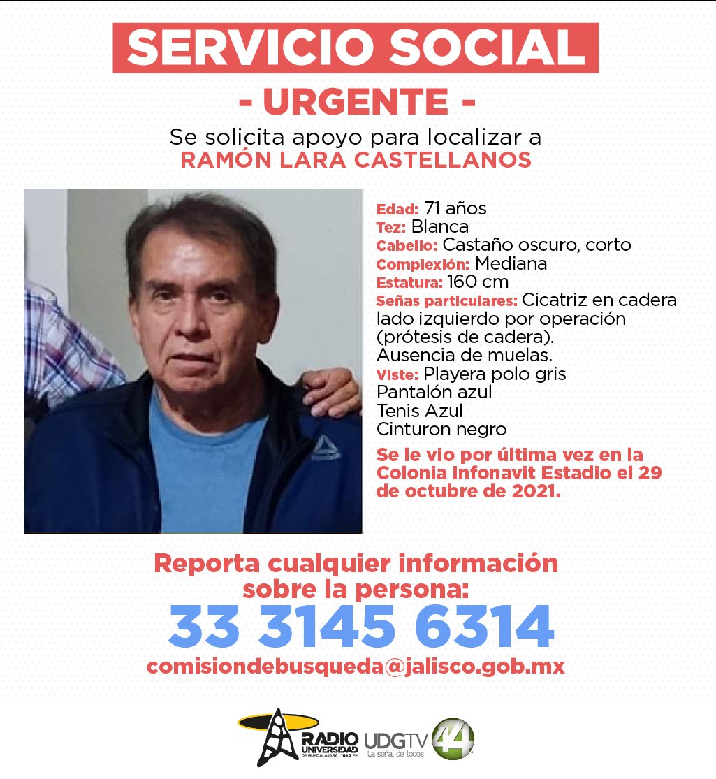 CANAL44TV's tweet photo. #ServicioSocial 

Se solicita apoyo para localizar a el Sr. Ramón Lara Castellanos. https://t.co/bXEKnTBkLV