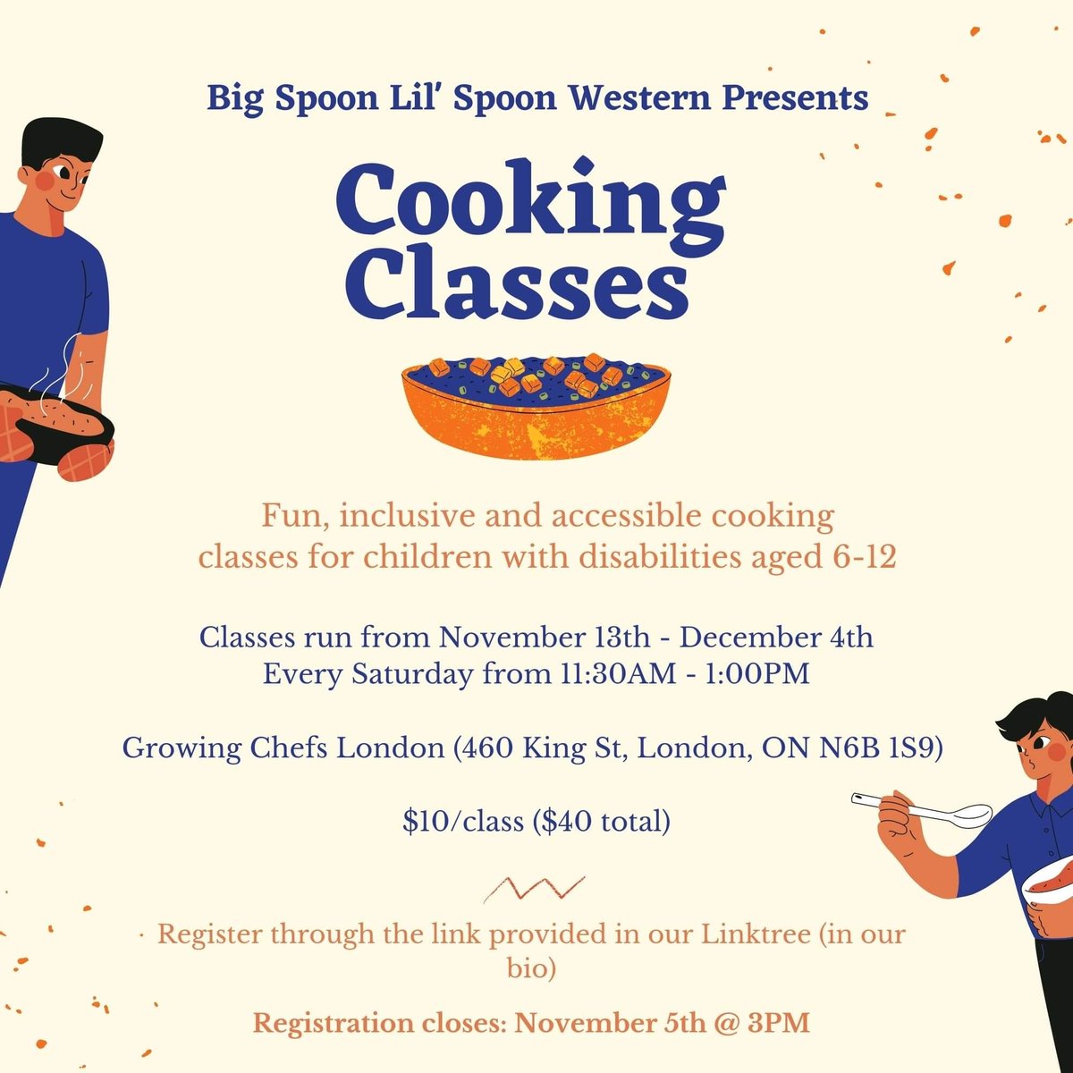 Cooking Classes for ages 6-12 year olds! Organized and facilitated by Big Spoon Lil' Spoon Western - mailchi.mp/08399170619a/c…