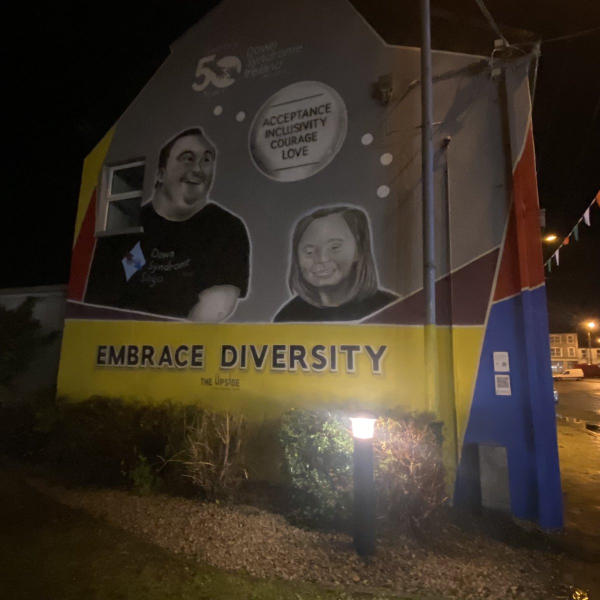 ShellbellMayo's tweet photo. Day 46 of #100daysofwalking horrible weather out but lovely to see the new mural in town celebrating 50yrs of @DownSyndromeIRL #tuesdaymotivations #tuesdayvibe #tuesdaywalk #embracediversity @100DaysOfWalkin https://t.co/DyHzQRVEqQ