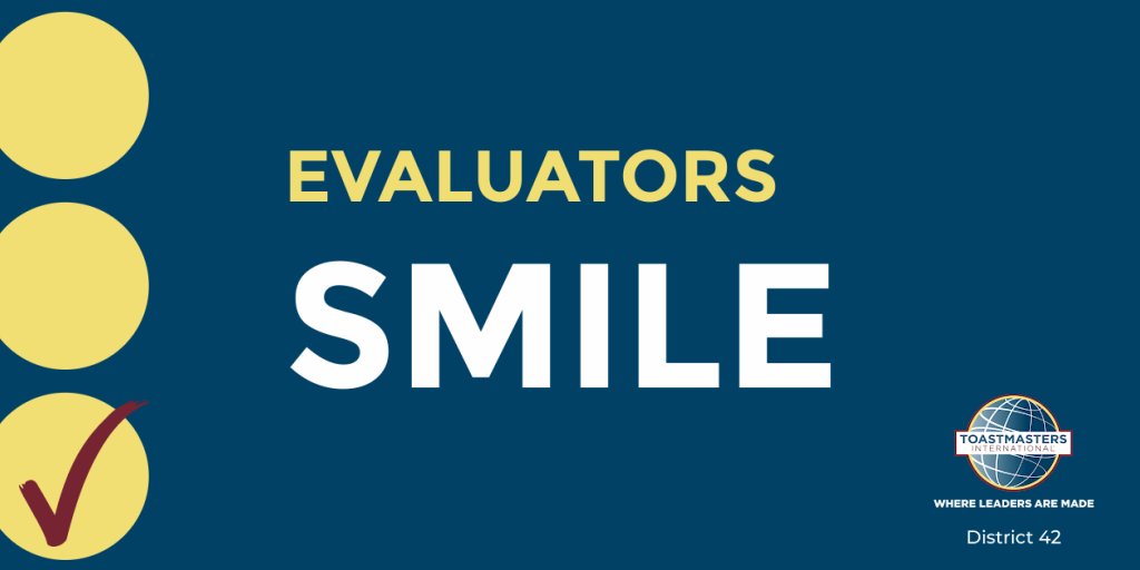 ToastmastersD42's tweet photo. TOASTMASTERS TIP OF THE DAY
Build confidence and create a positive environment for the speaker.
Show you care about their growth. Smile and be welcoming.
How did your evaluator make you feel?
#ToastmastersTipsTuesday #MasterTheSkill #PowerOfWords #Toastmasters https://t.co/1hIvjVe007