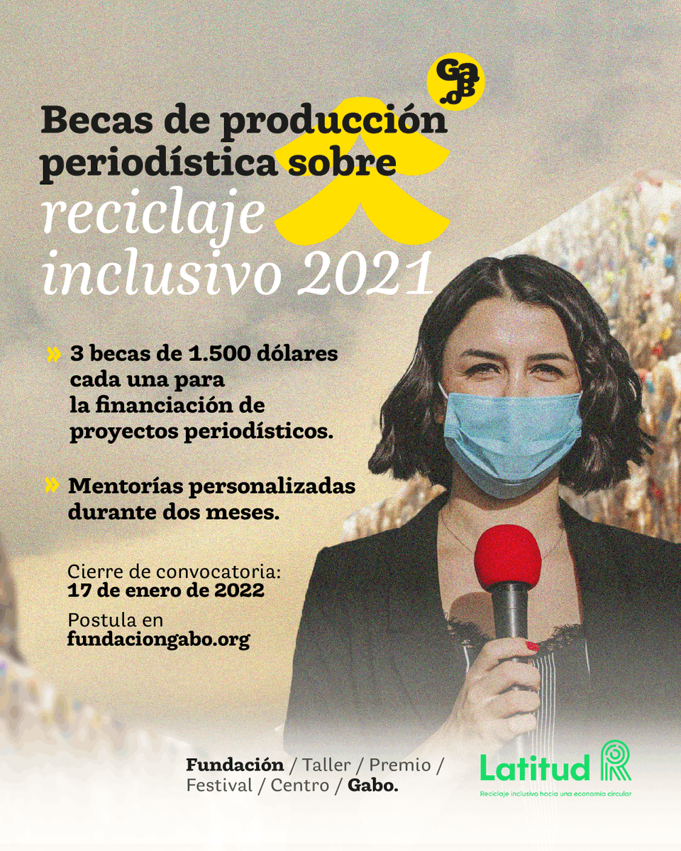 FundacionGabo's tweet photo. 🤩¡Te traemos una súper noticia!

La convocatoria de las Becas de producción periodística sobre reciclaje inclusivo 2021 de la @fundaciongabo y @Latitud_R ya está abierta.♻️👩🏽‍💻 

📌https://t.co/xl1BBNmKnc 

Abrimos 🧵 https://t.co/LbRgaz8dRl