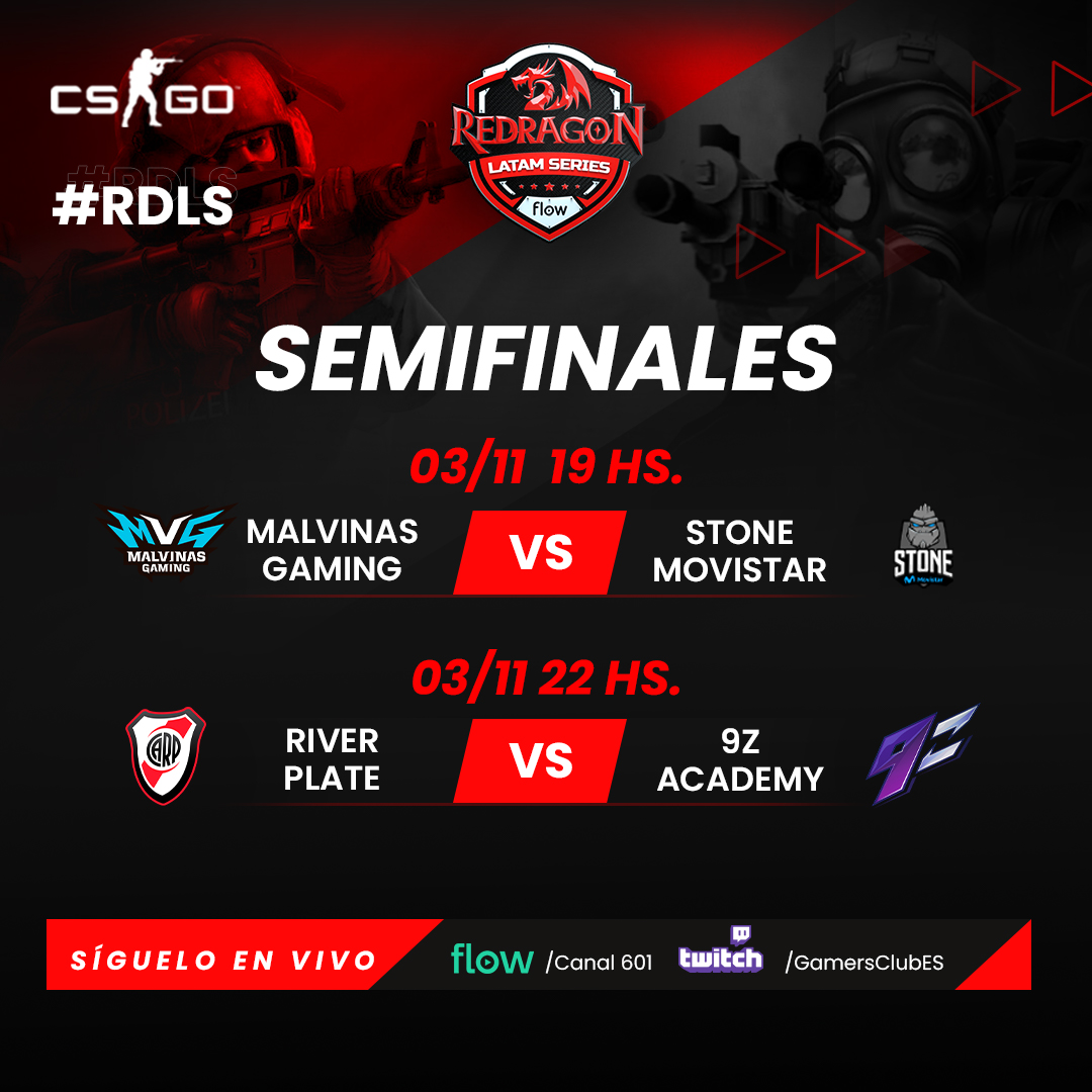 RedragonLA's tweet photo. Entramos en la recta final del Torneo Sur, y la #RDLS sigue prometiendo CS:GO del bueno 🙌

3/11 SEMIFINALES:

19 hs: @malvinas_gaming ⚔️ @stonesportsteam 

22 hs: @RiverPlateGames ⚔️ @9zTeam Academy

📺 Canal 601 @FlowGaming 
💻 Twitch @GamersClubCSes 
📹 @xgameproar https://t.co/KCp81XFoJm