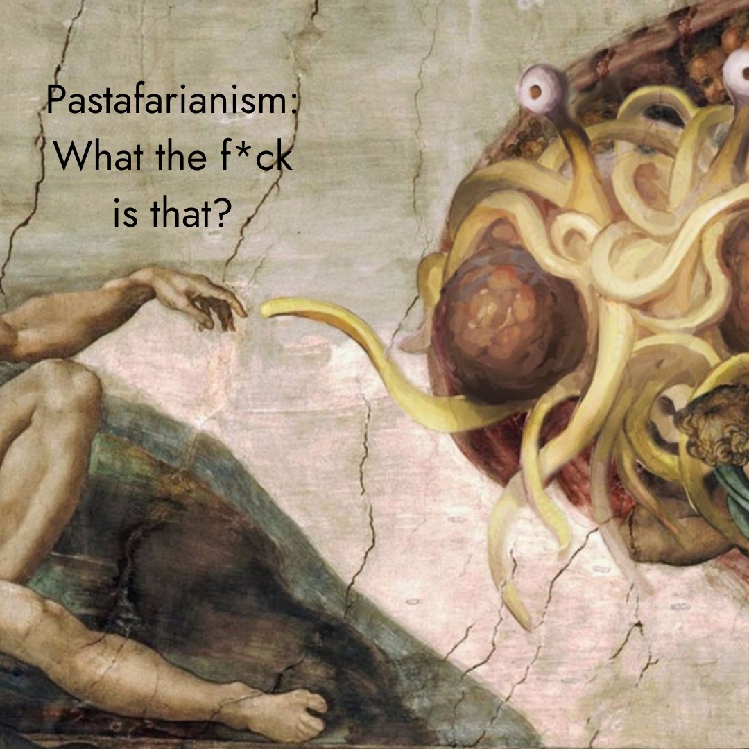 WeirdInternetPo's tweet photo. #Pastafarianism: WTF is that? Tune in for our next podcast episode about this unique religion! 🍝 https://t.co/rblzrPMirh
