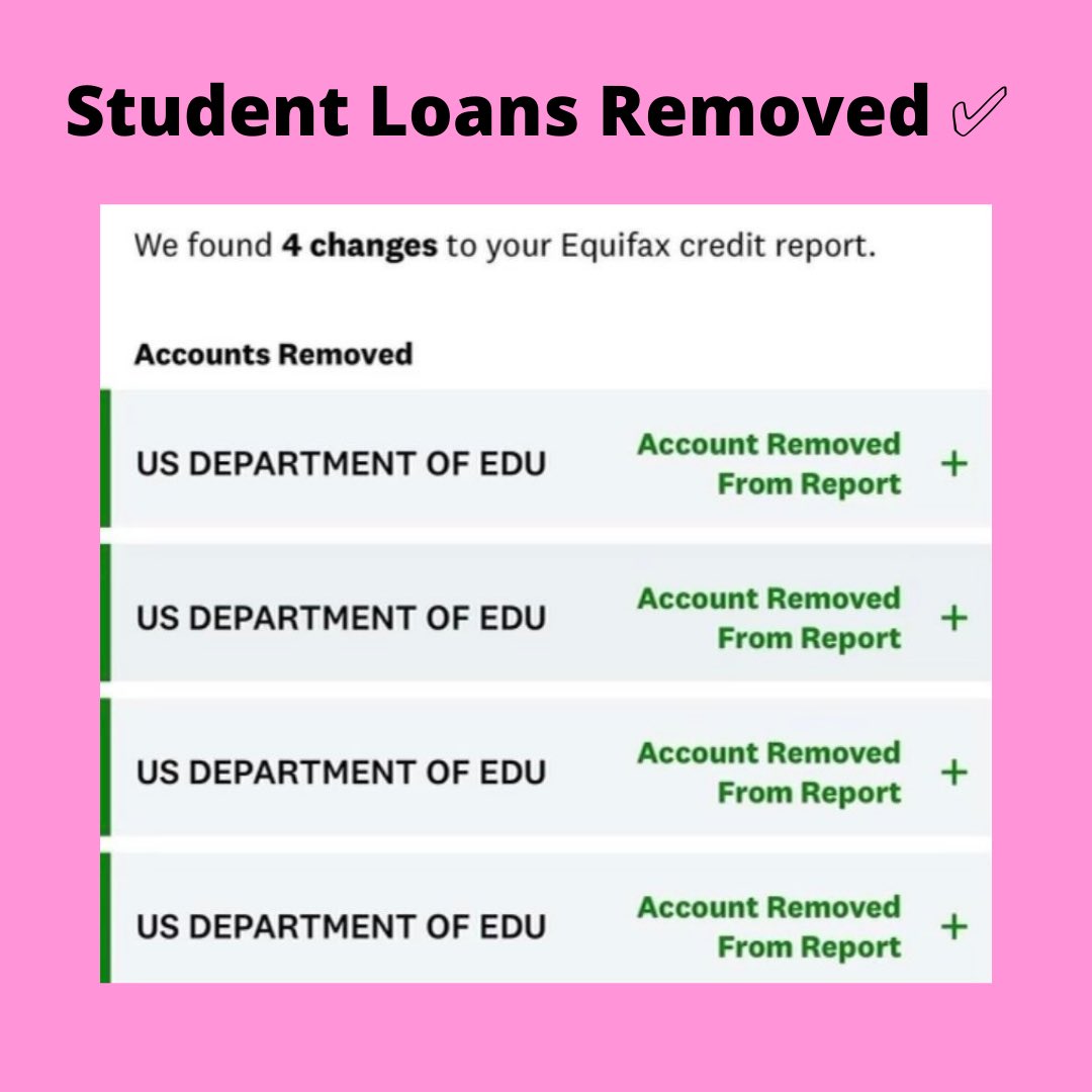 swissveee's tweet photo. Yes you can remove student loans from your credit report! 

Ask me how  💕 https://t.co/Mg27Vg0iby