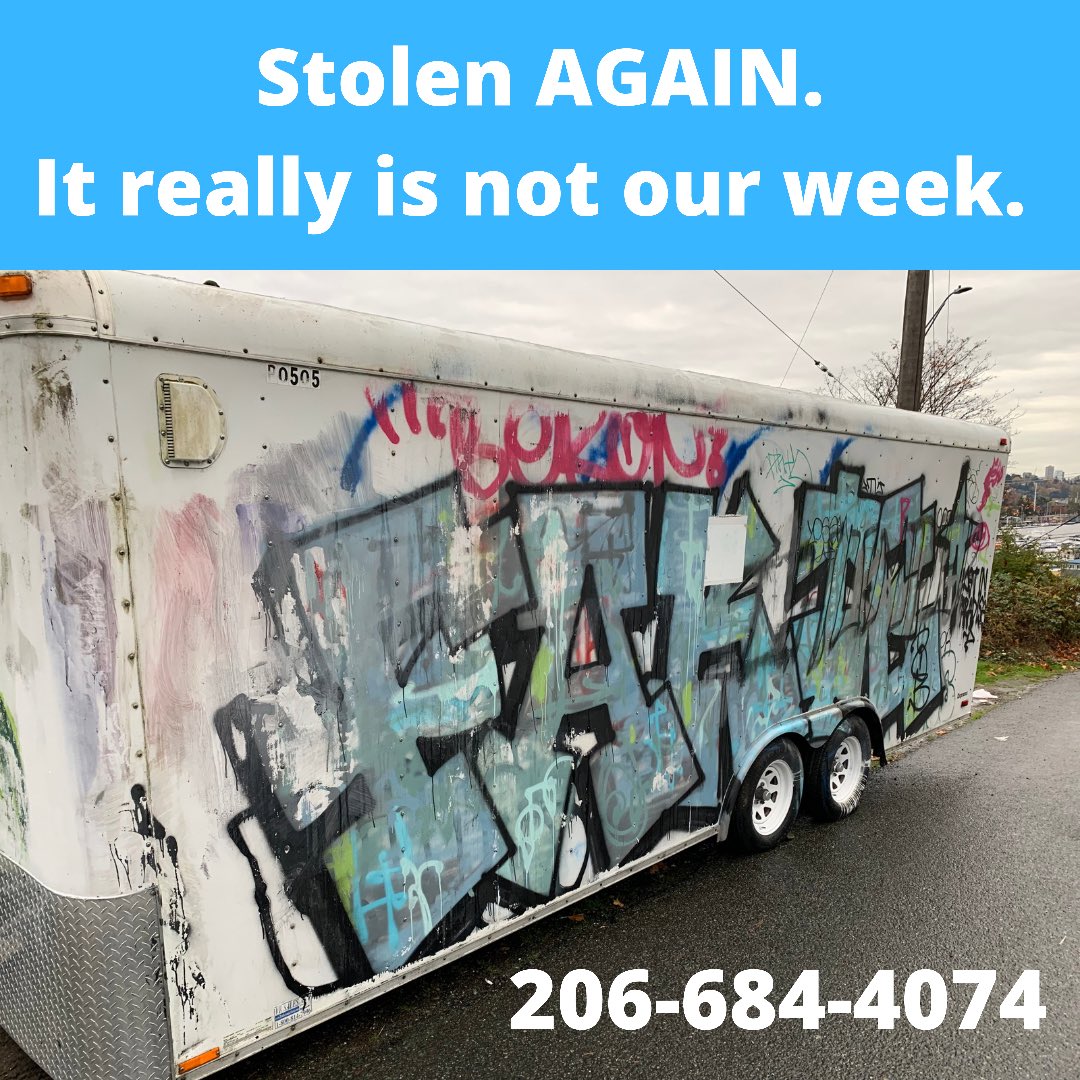 We are cursed. After finding our stolen trailer last night, it was stolen again. Please call 206-684-4074 if you see this trailer anywhere in the Seattle area. 🤦🏻‍♀️
