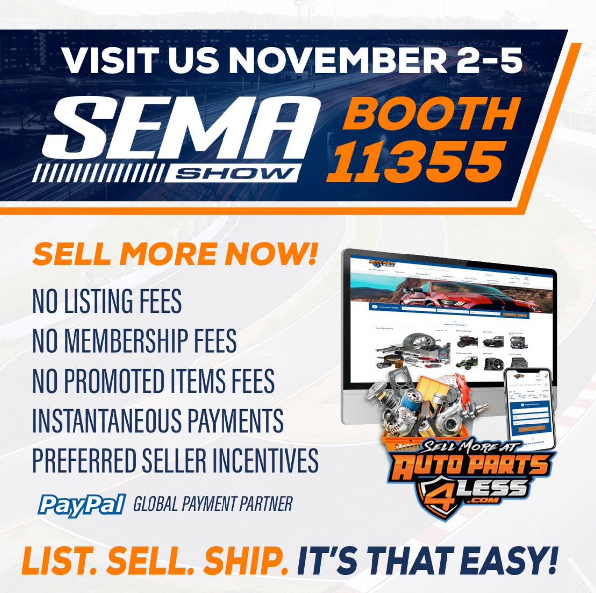 GMSRacingLLC's tweet photo. 🗣 Attention all #SEMA goers! Stop by booth 11355 to see our No. 2 @liftkits4less / #AutoParts4Less show truck up close and personal! While you’re there, learn all about the NEW https://t.co/NlfHNMb5Fn!
#WeAreGMS | #NASCAR https://t.co/mFrNphX3SQ