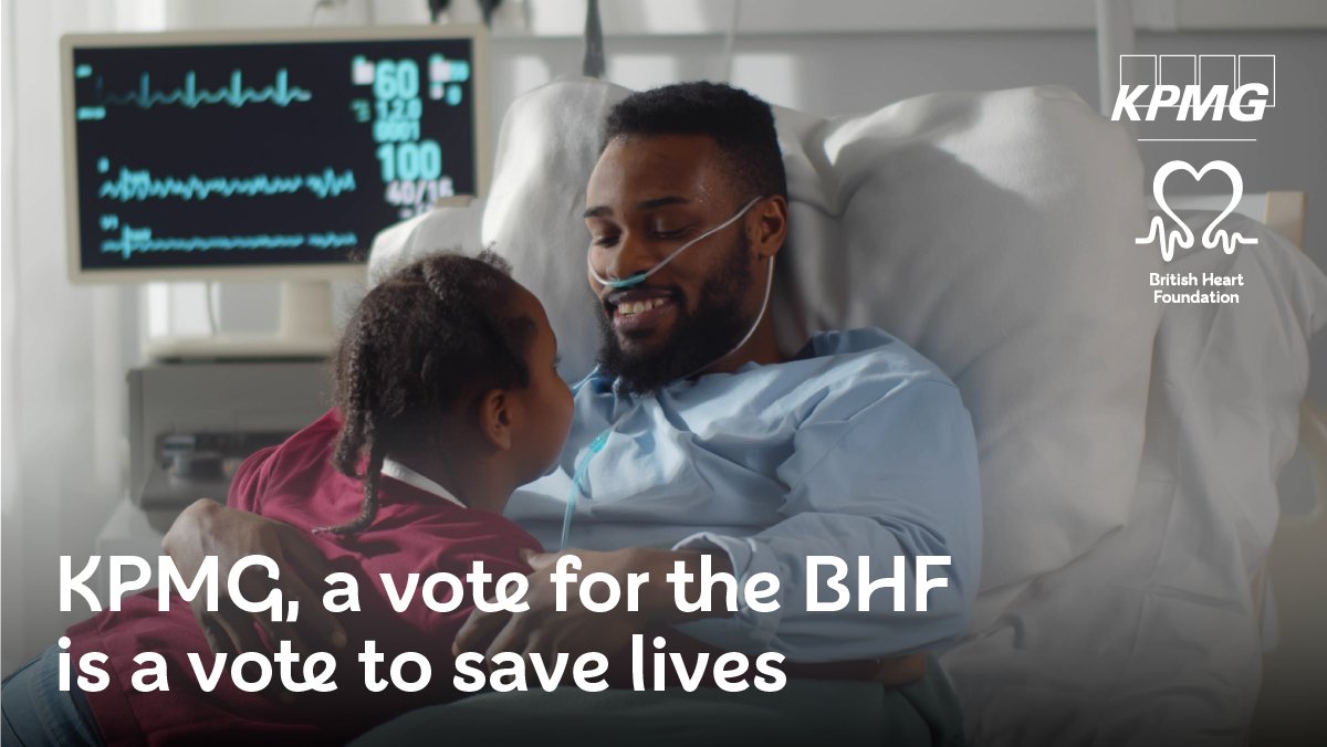 TheBHF's tweet photo. The @kpmguk Charity Partnership staff vote is now open!

If you, or anyone you know, works for KPMG please spread the word – our beneficiaries have been some of the hardest hit by Covid-19.

A vote for us is a vote for hope - for millions affected by heart &amp; circulatory diseases. https://t.co/Nrvr7MmDTG
