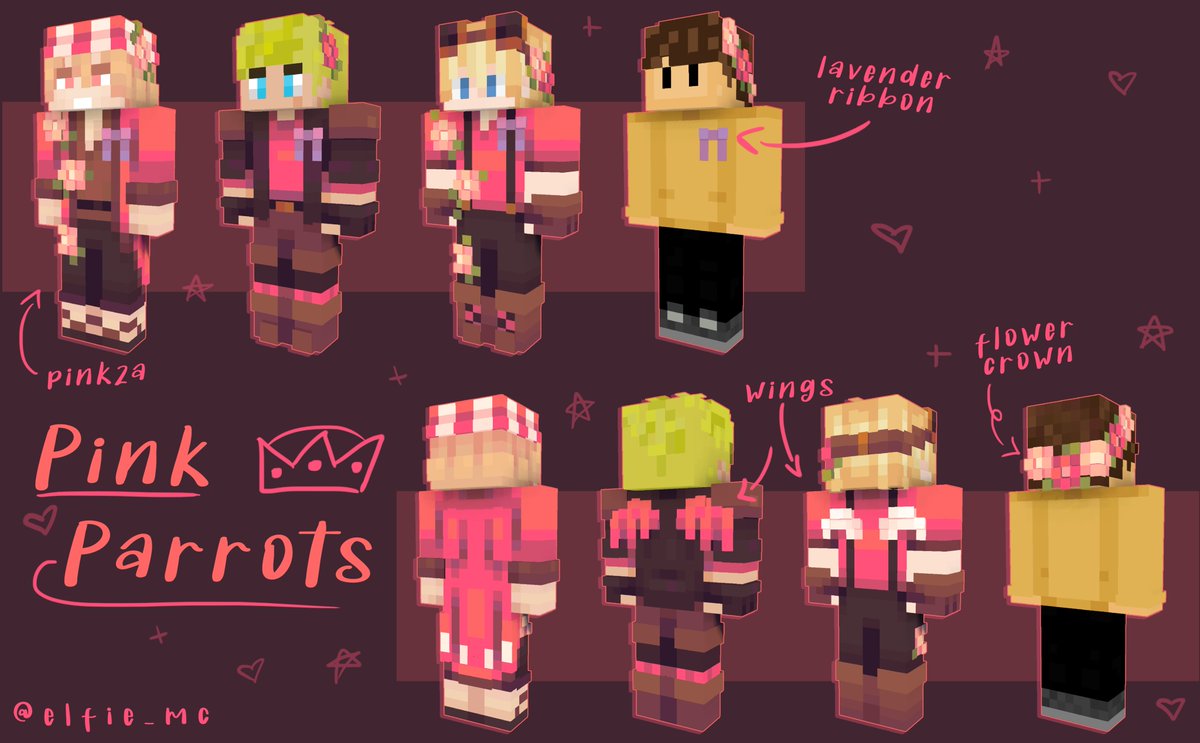 elfie_mc's tweet photo. 🌸 PINK PARROTS 🌸 All-stars team skins!
feat. lots of pink flowers c:

RTs appreciated!💕

Downloads below⬇️
#MCChampionship #pinkparrots #mccallstars #mcc #mccfanart #mccskins #philzafanart #tommyinnitfanart #tubbofanart #wilburfanart #pinkza https://t.co/DQZfAHCxqe