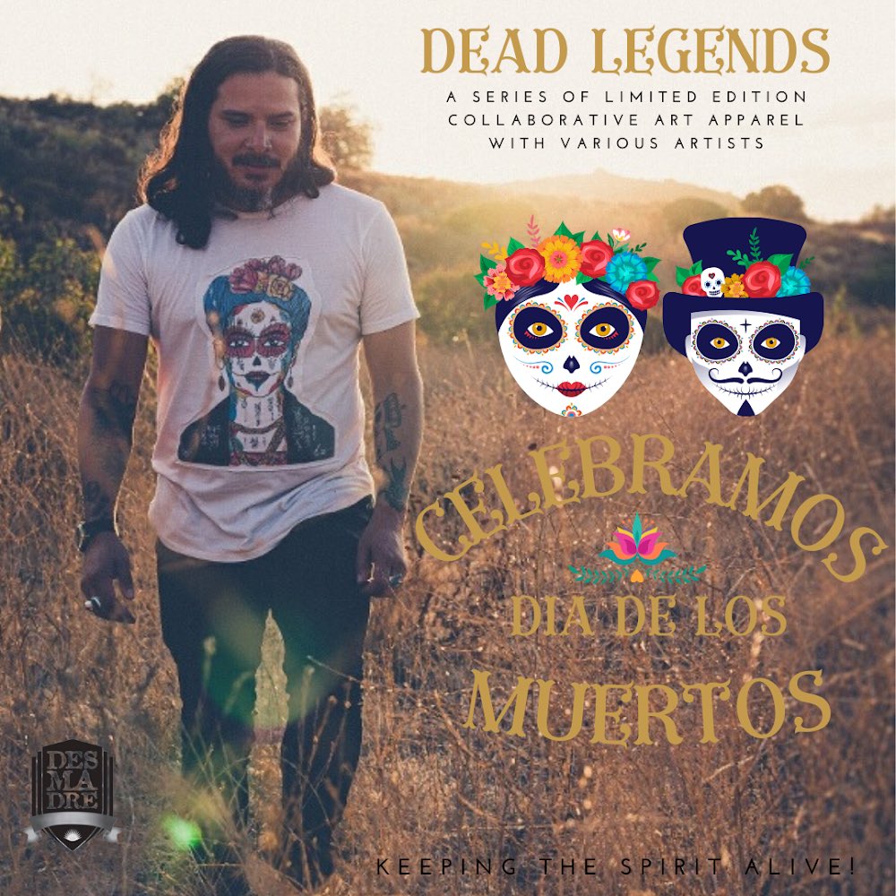 DesmadreTequila's tweet photo. Celebramos Día de los Muertos or The Day of the Dead, holiday celebrated from 31st of Oct thru 2nd of Nov.
A toast to our loved ones that have passed, but never forgotten, cheers! Recognizing:“Dead Legends” LE Collab Art Apparel w/various Artists Frida Exclusive Design by @sabet https://t.co/FZX6YPoxrM