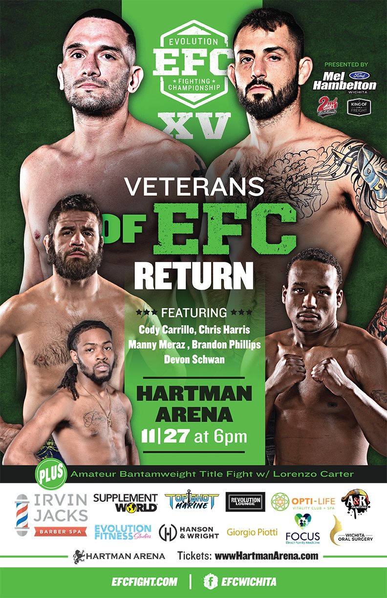 In de omgeving van kwaad Maak plaats Hartman Arena on Twitter: "WE GOT @EfcWichita BACK IN THE BUILDING! Don't  miss the RETURN of the EFC Veterans on NOVEMBER 27th! 🎟 ON SALE NOW at  Ticketmaster: https://t.co/WC6lBuAr5B or the Hartman
