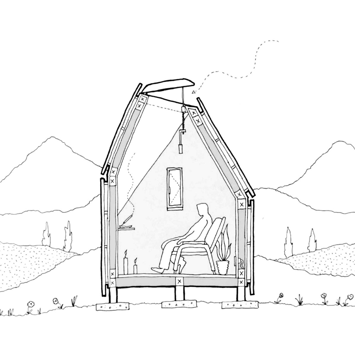 Meditation Cabin - Zean Macfarlane

#architecture #architect #art #cabin #meditation #ritual #candles #insense #vibe #smallspace #watchyourhead #illustration #section #tinyhome #tinyarchitecture #natural #sustainablearchitecture #chill #relax #zeanmacfarlane