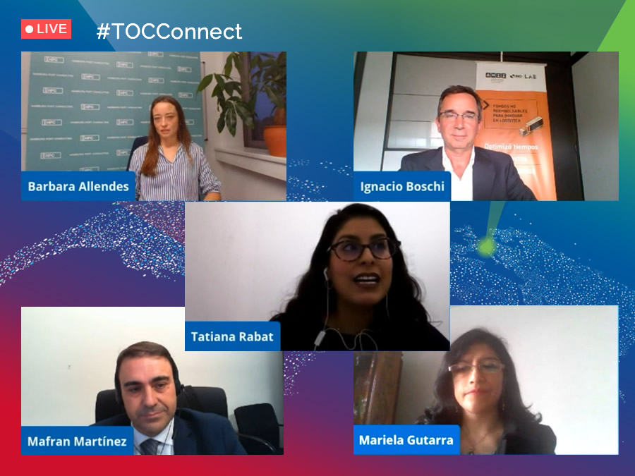 mundomaritimo's tweet photo. Panel "Eficiencia a Través de la Digitalización en Puertos y Terminales" en #español durante #TOCConnect #Global, Tatiana Rabat @PuertoCTG, Barbara Allendes #HamburgPortConsulting, Manuel Francisco Martínez @APHuelva, Mariela Gutarra @APN_PuertosPeru, @IgnacioBoschi- @ANIIuy https://t.co/XWw0VgCHWD