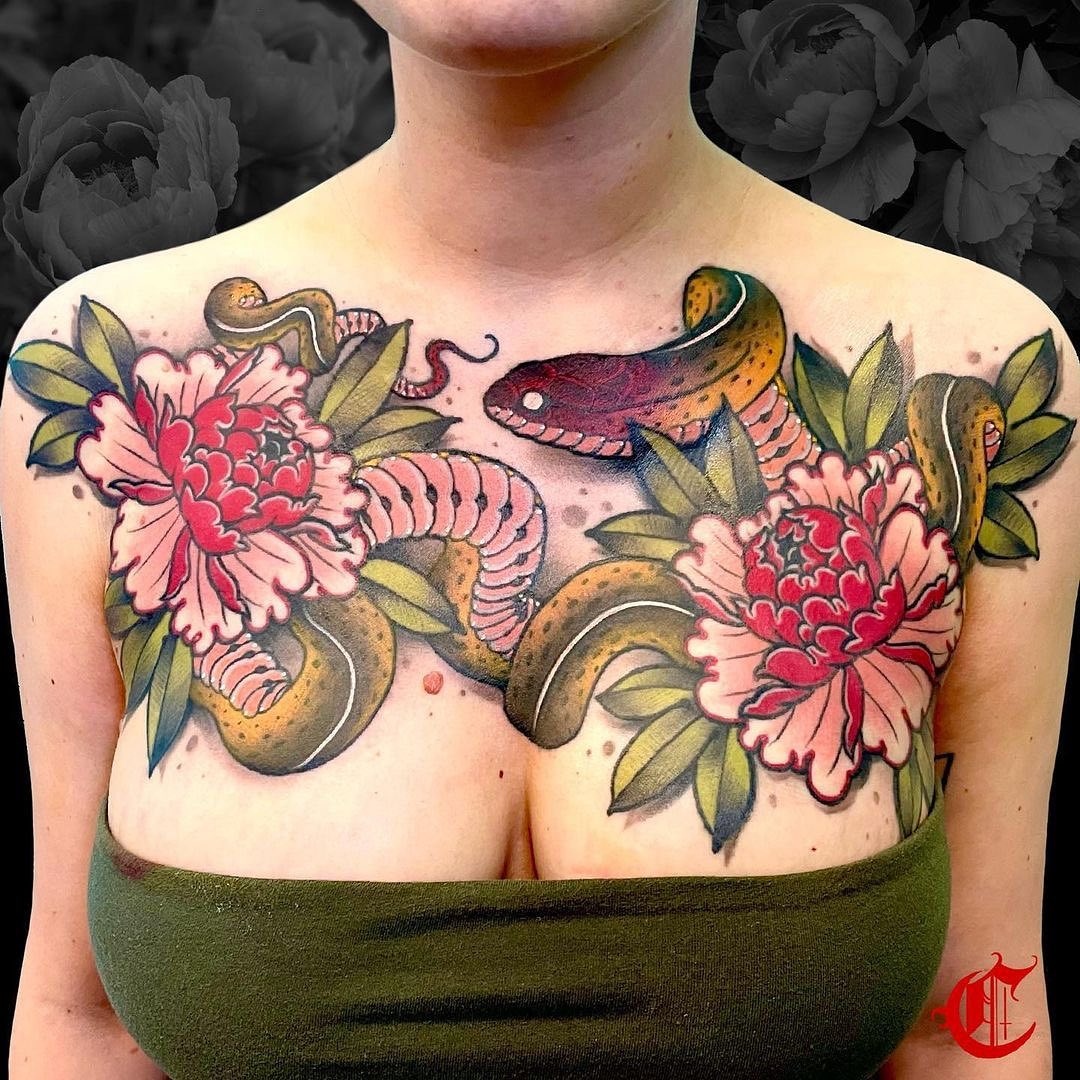 Female Neo Traditional Chest Tattoos
