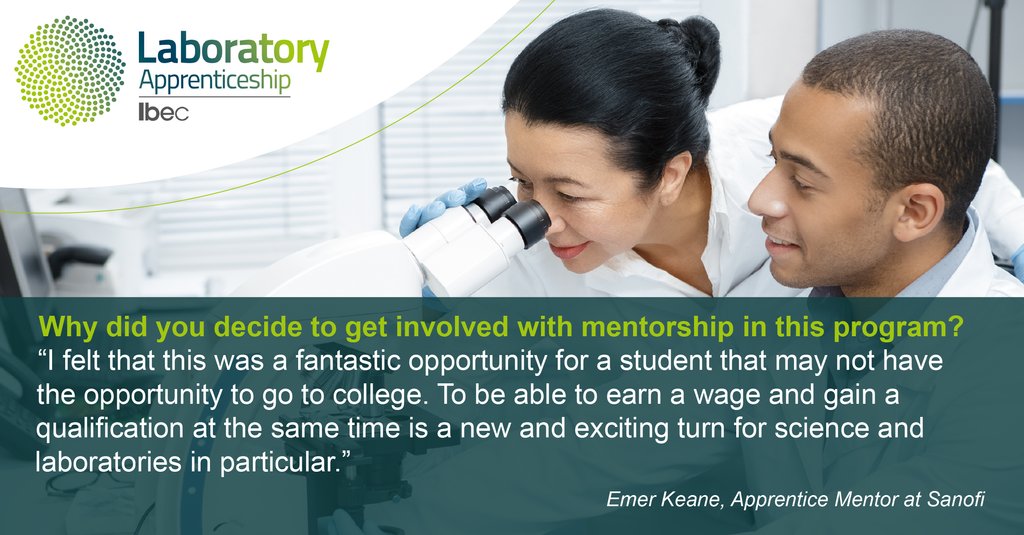 Lab_Apprentice's tweet photo. Experienced mentors are vital to the success of the #LabApprenticeship. Through their passion, support, & expertise our Apprentices can both gain industry experience & their qualifications. We spoke with one of our mentors, Emer Keane at Sanofi, about why she decided to take part https://t.co/vlHEp8TsDT